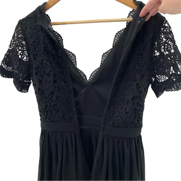 Lulus Romantic Dark Fairycore Witchy Boho Black Lace V-Neckline Mini Dress Small - Picture 6 of 13
